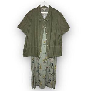 Original TY Wear Linen Cotton Maxi Sleeveless Dress Shirt 2 Piece Set Plus 24W